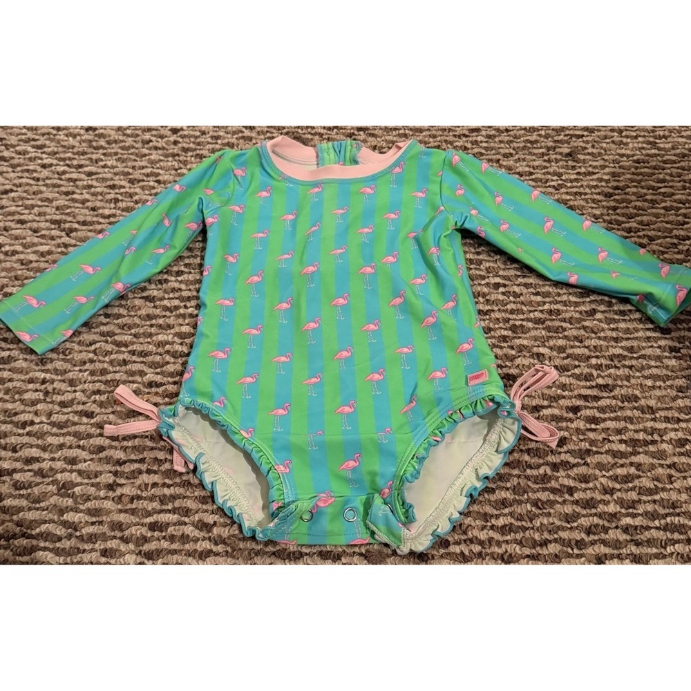 Ruffle Butts Baby Girls Size 18-24 Bathingsuit Rash Guard Long Sleeve Flamingos